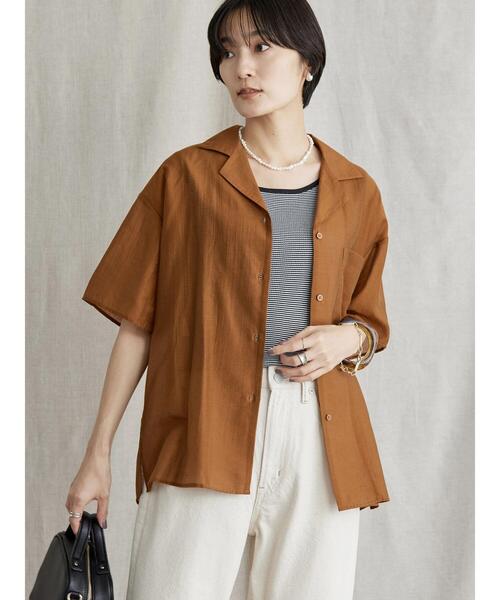 AMERICAN HOLIC(アメリカンホリック)の「シアー開襟シャツ(シャツ/ブラウス・レディース・ネイビー/キャメル・M/L)」の4枚目の写真