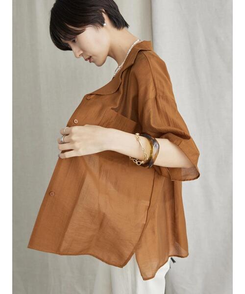 AMERICAN HOLIC(アメリカンホリック)の「シアー開襟シャツ(シャツ/ブラウス・レディース・ネイビー/キャメル・M/L)」の6枚目の写真