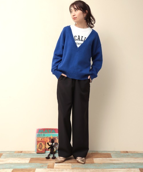 チチカカ（チチカカ）の「カットコンビプルオーバー（ニット/セーター・レディース・ブラック/ライム/ブルー・FREE）」の6枚目の写真