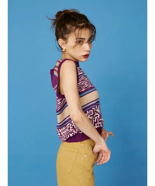 EVRIS（エヴリス）の「エスニックジャガードノースリーブ（タンクトップ・レディース・ブラック/パープル・FREE）」の16枚目の写真