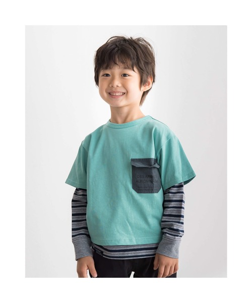 BeBe(ベベ)の「BeBe/ポケット付き 半袖 Tシャツ ボーダー 長袖 Tシャツ 2点 セット (90~150cm)(Tシャツ/カットソー・キッズ・グレー/グリーン・90/100/110/120/130/140/150)」の15枚目の写真
