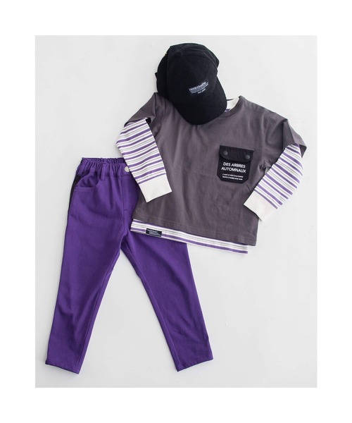 BeBe(ベベ)の「BeBe/ポケット付き 半袖 Tシャツ ボーダー 長袖 Tシャツ 2点 セット (90~150cm)(Tシャツ/カットソー・キッズ・グレー/グリーン・90/100/110/120/130/140/150)」の3枚目の写真