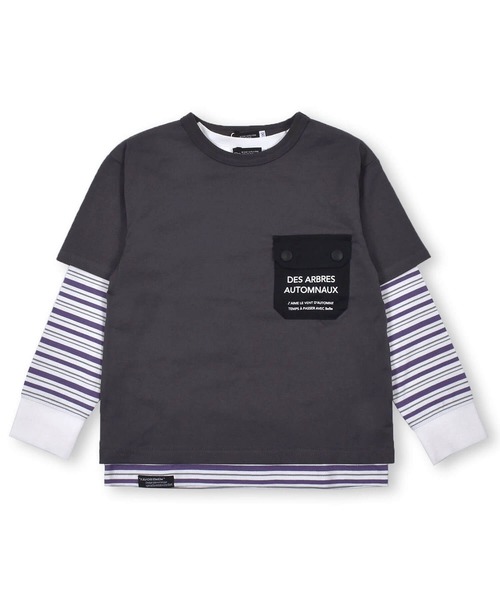 BeBe(ベベ)の「BeBe/ポケット付き 半袖 Tシャツ ボーダー 長袖 Tシャツ 2点 セット (90~150cm)(Tシャツ/カットソー・キッズ・グレー/グリーン・90/100/110/120/130/140/150)」の6枚目の写真