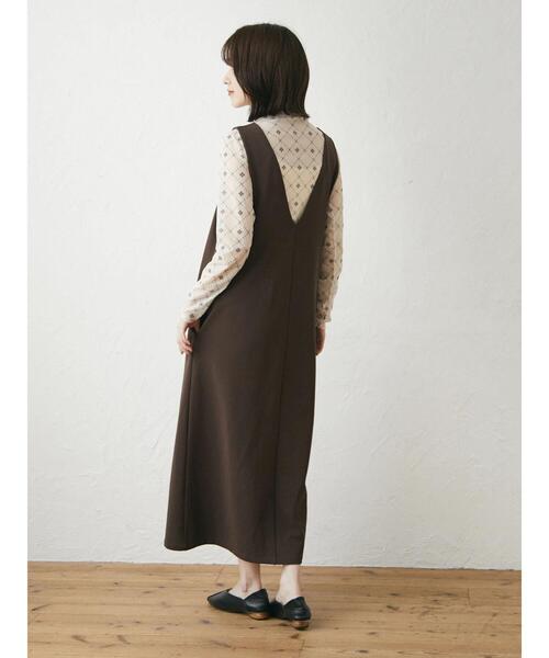 Green Parks(グリーンパークス)の「・ELENCARE DUE 2wayVネックジャンスカ(ジャンパースカート・レディース・ブラウン/ブルーグリーン/ブラック・FREE)」の7枚目の写真