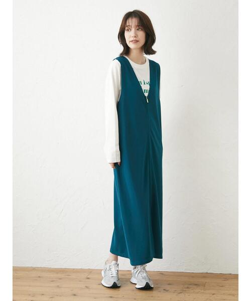 Green Parks(グリーンパークス)の「・ELENCARE DUE 2wayVネックジャンスカ(ジャンパースカート・レディース・ブラウン/ブルーグリーン/ブラック・FREE)」の11枚目の写真