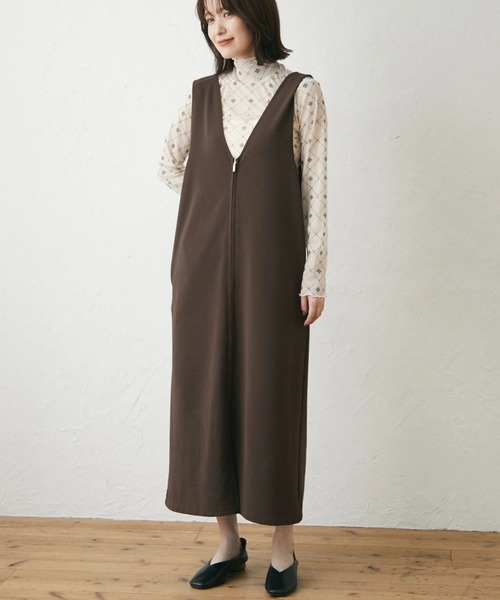 Green Parks(グリーンパークス)の「・ELENCARE DUE 2wayVネックジャンスカ(ジャンパースカート・レディース・ブラウン/ブルーグリーン/ブラック・FREE)」の3枚目の写真