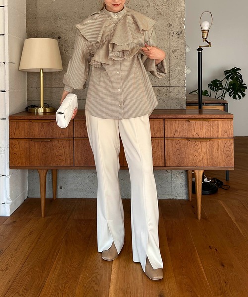 CAPRICIEUX LE'MAGE（カプリシューレマージュ）の「マルチWAYチェックシャツ（シャツ/ブラウス・レディース・ブラック/ベージュ・FREE）」の21枚目の写真