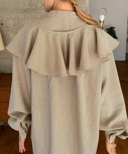 CAPRICIEUX LE'MAGE（カプリシューレマージュ）の「マルチWAYチェックシャツ（シャツ/ブラウス・レディース・ブラック/ベージュ・FREE）」の11枚目の写真