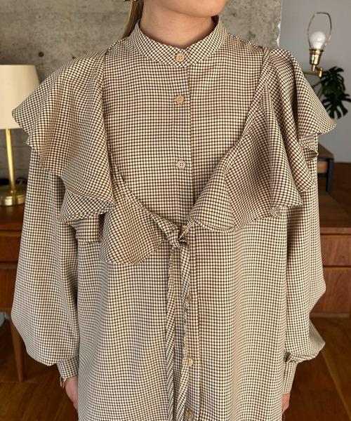 CAPRICIEUX LE'MAGE（カプリシューレマージュ）の「マルチWAYチェックシャツ（シャツ/ブラウス・レディース・ブラック/ベージュ・FREE）」の7枚目の写真