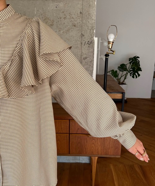 CAPRICIEUX LE'MAGE（カプリシューレマージュ）の「マルチWAYチェックシャツ（シャツ/ブラウス・レディース・ブラック/ベージュ・FREE）」の19枚目の写真