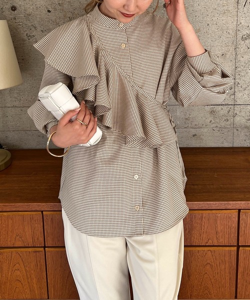 CAPRICIEUX LE'MAGE（カプリシューレマージュ）の「マルチWAYチェックシャツ（シャツ/ブラウス・レディース・ブラック/ベージュ・FREE）」の12枚目の写真