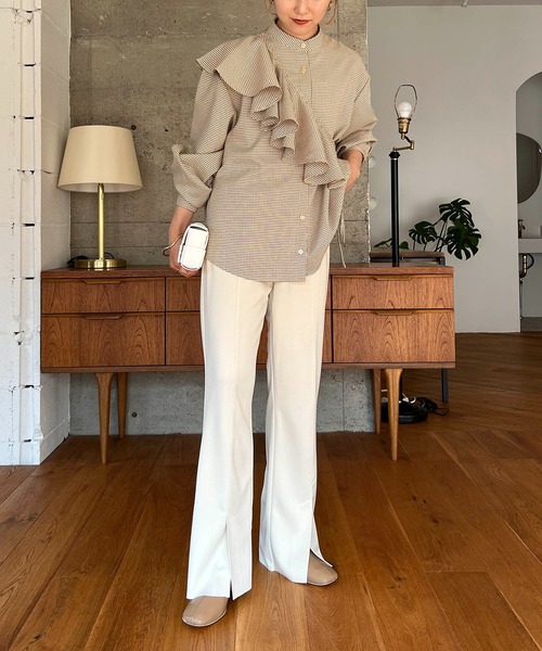 CAPRICIEUX LE'MAGE（カプリシューレマージュ）の「マルチWAYチェックシャツ（シャツ/ブラウス・レディース・ブラック/ベージュ・FREE）」の4枚目の写真