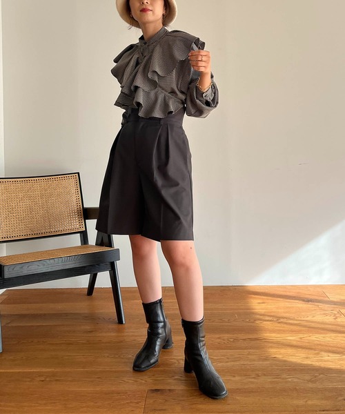 CAPRICIEUX LE'MAGE（カプリシューレマージュ）の「マルチWAYチェックシャツ（シャツ/ブラウス・レディース・ブラック/ベージュ・FREE）」の6枚目の写真