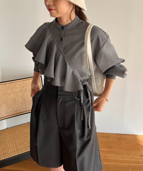 CAPRICIEUX LE'MAGE（カプリシューレマージュ）の「マルチWAYチェックシャツ（シャツ/ブラウス・レディース・ブラック/ベージュ・FREE）」の17枚目の写真