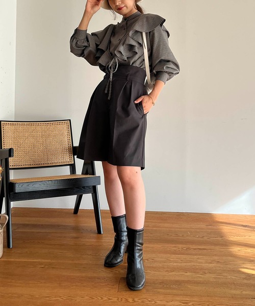 CAPRICIEUX LE'MAGE（カプリシューレマージュ）の「マルチWAYチェックシャツ（シャツ/ブラウス・レディース・ブラック/ベージュ・FREE）」の14枚目の写真