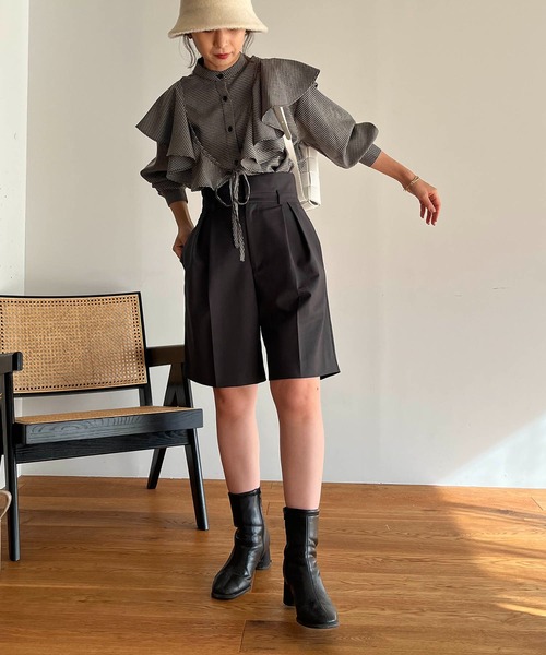 CAPRICIEUX LE'MAGE（カプリシューレマージュ）の「マルチWAYチェックシャツ（シャツ/ブラウス・レディース・ブラック/ベージュ・FREE）」の10枚目の写真