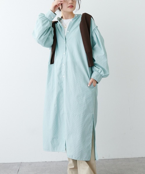 PUAL CE CIN（ピュアルセシン）の「先染ストライプシャツワンピース（シャツワンピース・レディース・ベージュ/ブラウン/グリーン・FREE）」の2枚目の写真