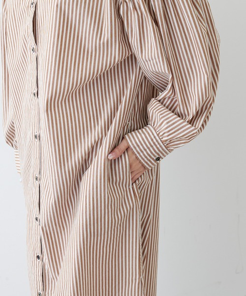 PUAL CE CIN（ピュアルセシン）の「先染ストライプシャツワンピース（シャツワンピース・レディース・ベージュ/ブラウン/グリーン・FREE）」の9枚目の写真