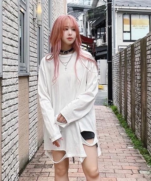 Figments（フィグメンツ）の「デストロイロンT（Tシャツ/カットソー・レディース・ホワイト/ブラック・FREE）」の2枚目の写真