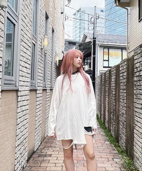 Figments（フィグメンツ）の「デストロイロンT（Tシャツ/カットソー・レディース・ホワイト/ブラック・FREE）」の8枚目の写真