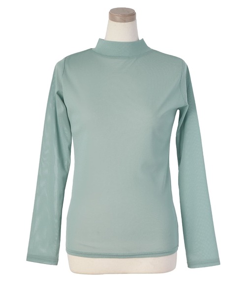 STYLE DELI（スタイルデリ）の「シアーインナーハイネックトップス（Tシャツ/カットソー・レディース・ホワイト/ブラック/オレンジ/ダークグレー/ミント/モカ/ライトベージュ/グリーン系・FREE）」の6枚目の写真