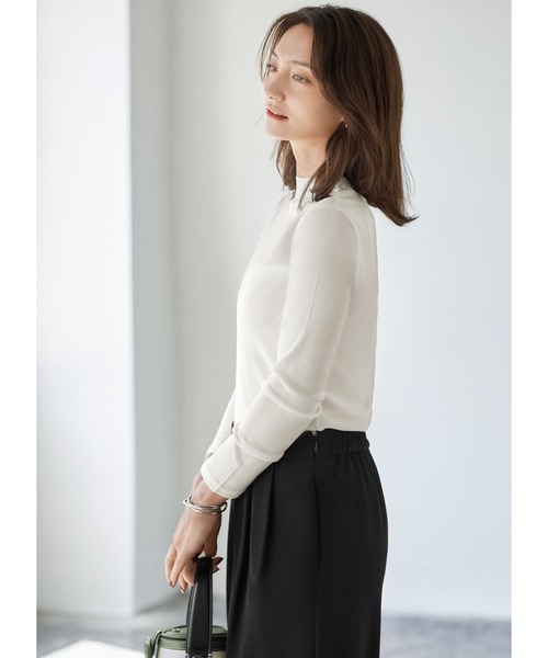 STYLE DELI（スタイルデリ）の「シアーインナーハイネックトップス（Tシャツ/カットソー・レディース・ホワイト/ブラック/オレンジ/ダークグレー/ミント/モカ/ライトベージュ/グリーン系・FREE）」の19枚目の写真