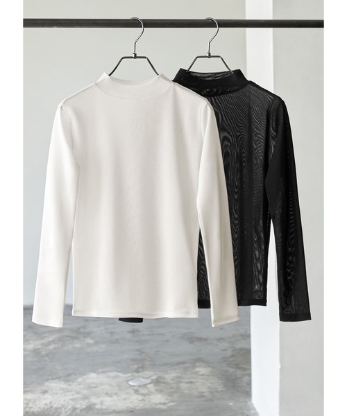 STYLE DELI（スタイルデリ）の「シアーインナーハイネックトップス（Tシャツ/カットソー・レディース・ホワイト/ブラック/オレンジ/ダークグレー/ミント/モカ/ライトベージュ/グリーン系・FREE）」の9枚目の写真