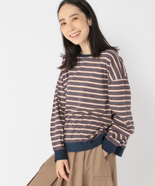 studio CLIP＊ヘンリーネックマルチボーダープルオーバー セール】【ONKUL掲載商品】ヘンリーネックマルチボーダープルオーバー