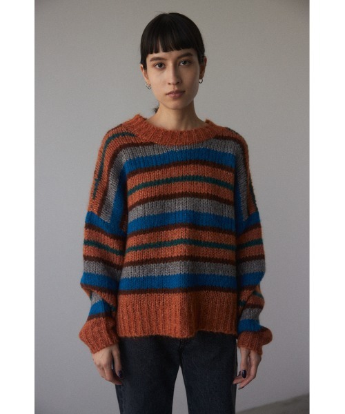 BLACK BY MOUSSY(ブラックバイマウジー)の「hand knit border tops(ハンドニットボーダートップス)(ニット/セーター・レディース・ベージュ/オレンジ・FREE)」の12枚目の写真