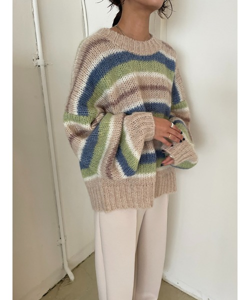 BLACK BY MOUSSY(ブラックバイマウジー)の「hand knit border tops(ハンドニットボーダートップス)(ニット/セーター・レディース・ベージュ/オレンジ・FREE)」の16枚目の写真