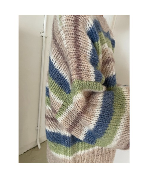 BLACK BY MOUSSY(ブラックバイマウジー)の「hand knit border tops(ハンドニットボーダートップス)(ニット/セーター・レディース・ベージュ/オレンジ・FREE)」の3枚目の写真