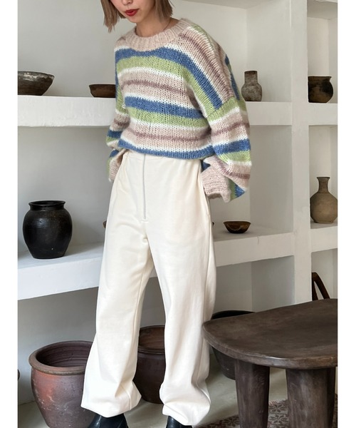 BLACK BY MOUSSY(ブラックバイマウジー)の「hand knit border tops(ハンドニットボーダートップス)(ニット/セーター・レディース・ベージュ/オレンジ・FREE)」の5枚目の写真