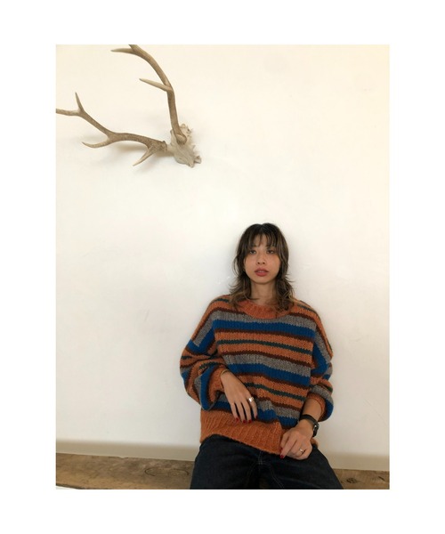 BLACK BY MOUSSY(ブラックバイマウジー)の「hand knit border tops(ハンドニットボーダートップス)(ニット/セーター・レディース・ベージュ/オレンジ・FREE)」の19枚目の写真