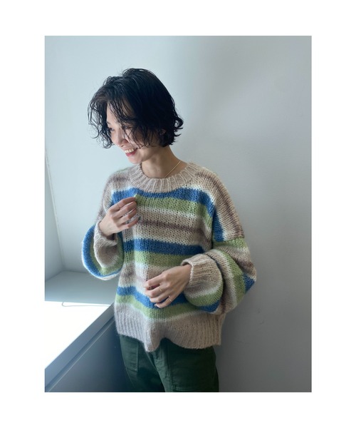 BLACK BY MOUSSY(ブラックバイマウジー)の「hand knit border tops(ハンドニットボーダートップス)(ニット/セーター・レディース・ベージュ/オレンジ・FREE)」の11枚目の写真