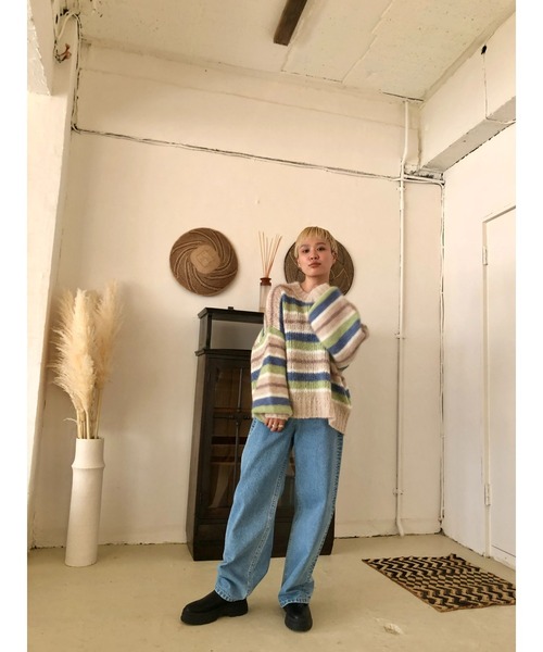 BLACK BY MOUSSY(ブラックバイマウジー)の「hand knit border tops(ハンドニットボーダートップス)(ニット/セーター・レディース・ベージュ/オレンジ・FREE)」の20枚目の写真