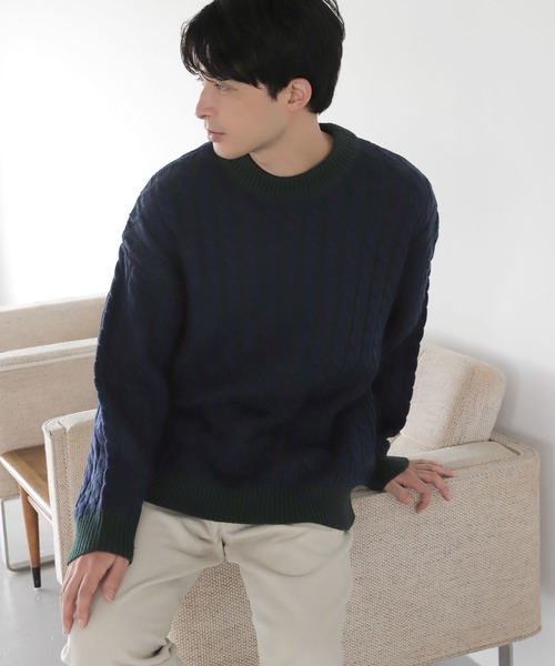 LAKOLE(ラコレ)の「プレーティングケーブルニットプルオーバー / 353214(ニット/セーター・メンズ・ネイビー/アイボリー/ブラック・MEDIUM/LARGE)」の12枚目の写真