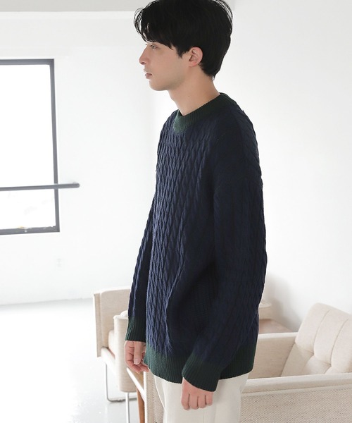 LAKOLE(ラコレ)の「プレーティングケーブルニットプルオーバー / 353214(ニット/セーター・メンズ・ネイビー/アイボリー/ブラック・MEDIUM/LARGE)」の13枚目の写真