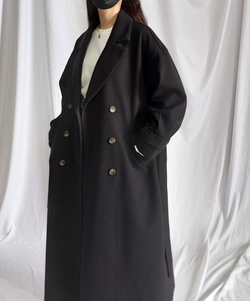 me+em select（ミームセレクト）の「【８色展開／ベルト付】オーバーサイズ　メルトンロングチェスターコート（チェスターコート・レディース・パープル/ライトグリーン/ブラウン/ブルー/グレイッシュベージュ/アイボリー/ブラック/チャコール・MEDIUM）」の20枚目の写真