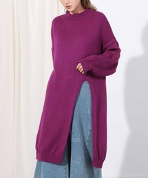 ウール混フロント片側スリットデザインロングニット