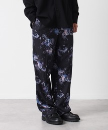 Drape Georgette Whole Pattern Wide Pants/ドレープジョーゼット 総柄 リラックスフィット センタープリーツ ワイドパンツ