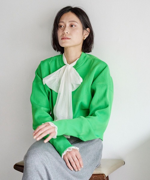 LOWRYS FARM(ローリーズファーム)の「シアーボウタイロングスリーブ 187701(Tシャツ/カットソー・レディース・ホワイト/ブラック/ブルー・FREE)」の17枚目の写真