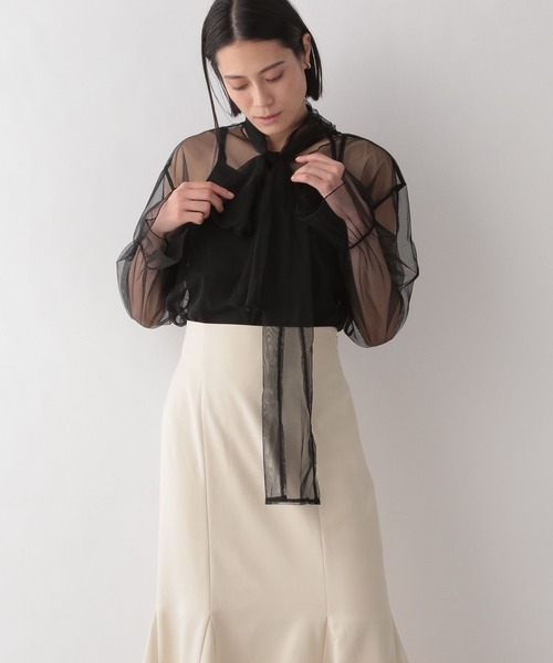 LOWRYS FARM(ローリーズファーム)の「シアーボウタイロングスリーブ 187701(Tシャツ/カットソー・レディース・ホワイト/ブラック/ブルー・FREE)」の6枚目の写真