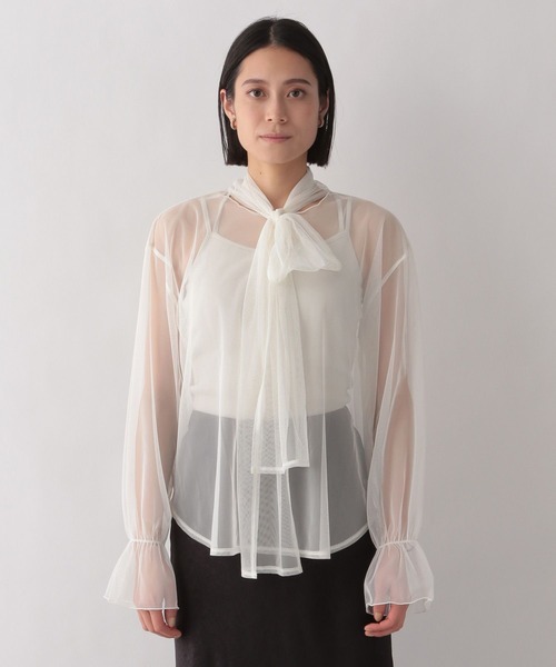 LOWRYS FARM(ローリーズファーム)の「シアーボウタイロングスリーブ 187701(Tシャツ/カットソー・レディース・ホワイト/ブラック/ブルー・FREE)」の16枚目の写真