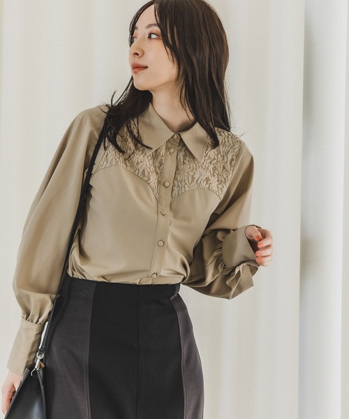 Andemiu（アンデミュウ）の「レースキリカエブラウス187127（シャツ/ブラウス・レディース・グリーン/ベージュ/オフホワイト・FREE）」の2枚目の写真