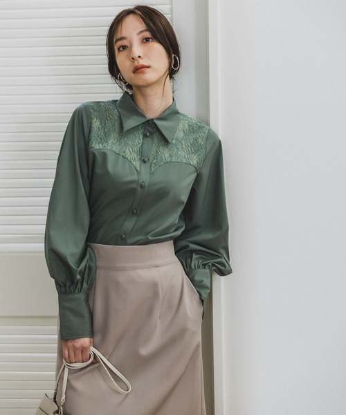 Andemiu（アンデミュウ）の「レースキリカエブラウス187127（シャツ/ブラウス・レディース・グリーン/ベージュ/オフホワイト・FREE）」の3枚目の写真
