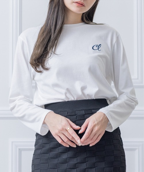 clear(クリア)の「刺繍ロングTシャツ/ロンT(Tシャツ/カットソー・レディース・ブラック/オフホワイト・F)」の2枚目の写真