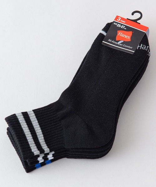 【セール】【HANES/ヘインズ】クォーターレングス ライン ソックス 靴下 3足組み（ソックス/靴下）｜HANES（ヘインズ）のファッション