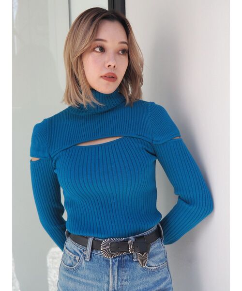 EVRIS（エヴリス）の「カッティングタートルニットトップス（ニット/セーター・レディース・グレー/ブルー/ブラック・FREE）」の19枚目の写真