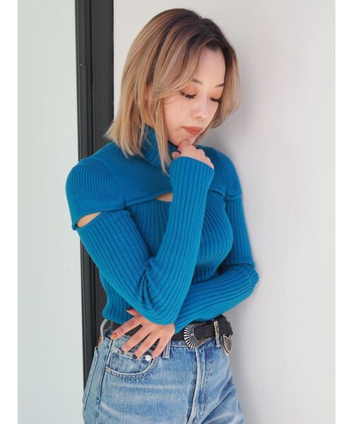 EVRIS（エヴリス）の「カッティングタートルニットトップス（ニット/セーター・レディース・グレー/ブルー/ブラック・FREE）」の20枚目の写真