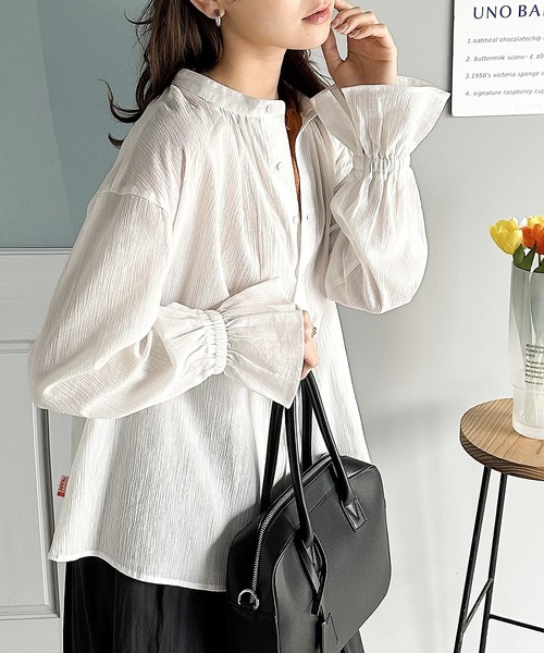 Java（ジャバ）の「《JaVa ジャバコラボ》大人の愛らしさ。コットン100%2wayバンドカラー楊柳ガーゼシャツ（シャツ/ブラウス・レディース・グレイッシュブルー/ライトグリーン/ブラック/オフホワイト/ベージュ・LARGE/SMALL/MEDIUM/X-LARGE）」の19枚目の写真